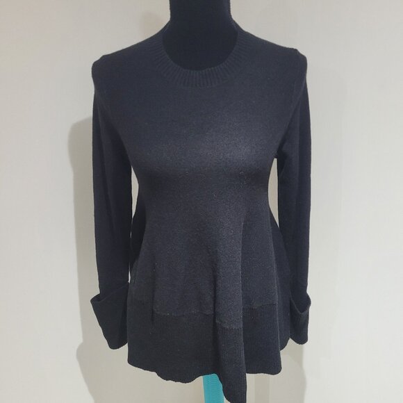 COS Long Sleeve Wool Blend Gathered Back Belted Peplum Sweater Size XS Black - Picture 1 of 12